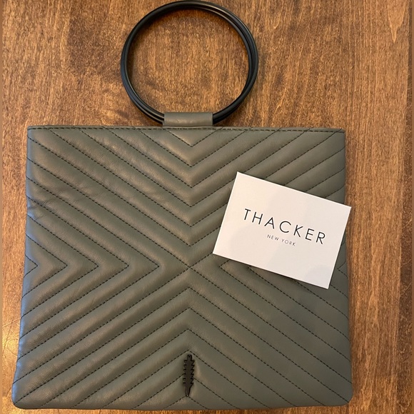 Thacker Handbags - Thacker New York Gray Quilted Clutch with Black Handle